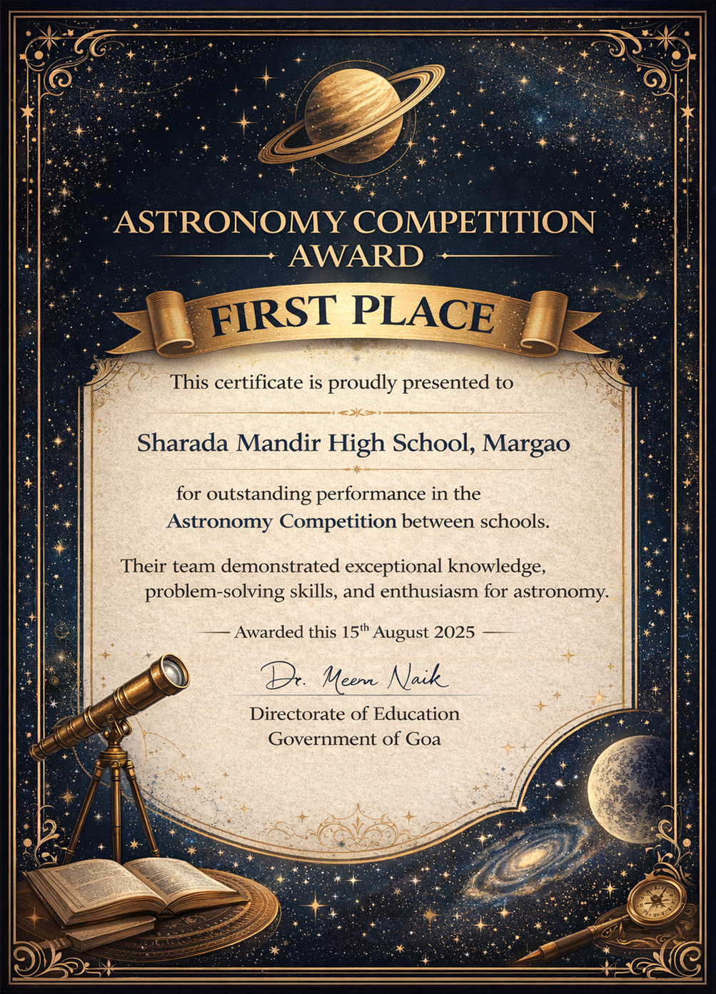 First Place Award in Astronomy